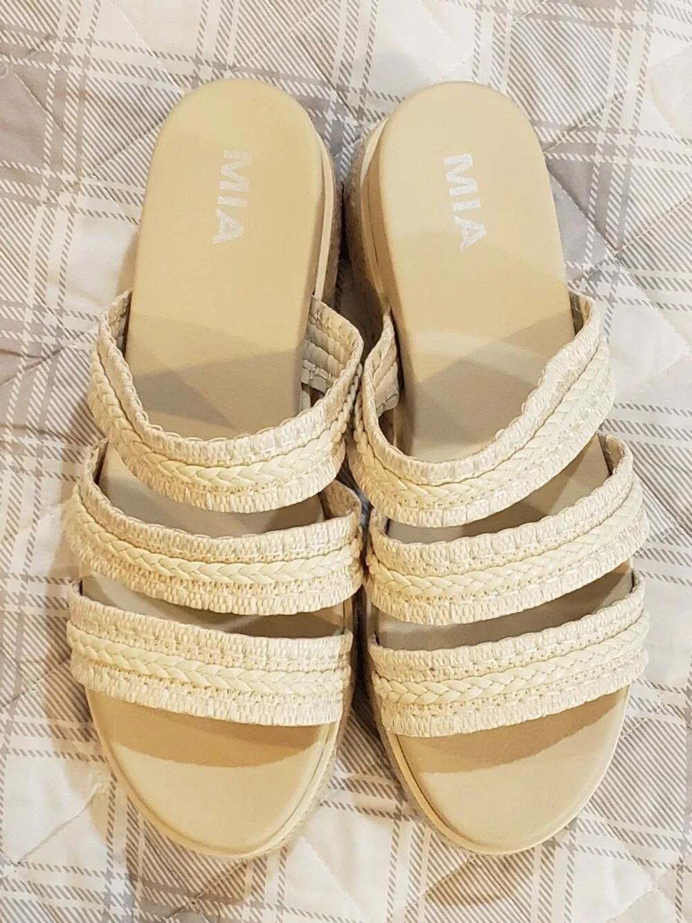 MIA Women's cream Braided platform slide sandals Size 8.5